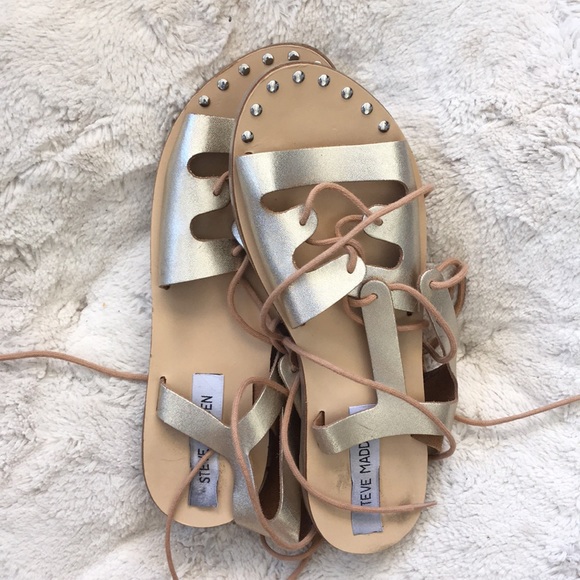 Steve Madden | Espadrilles Metallic Studded Lace Up Sandals - Picture 1 of 8